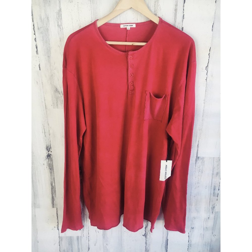 NWT Cotton Citizen MEN'S Jagger Pocket Henley Tee Long Sleeve T-Shirt Supima XXL